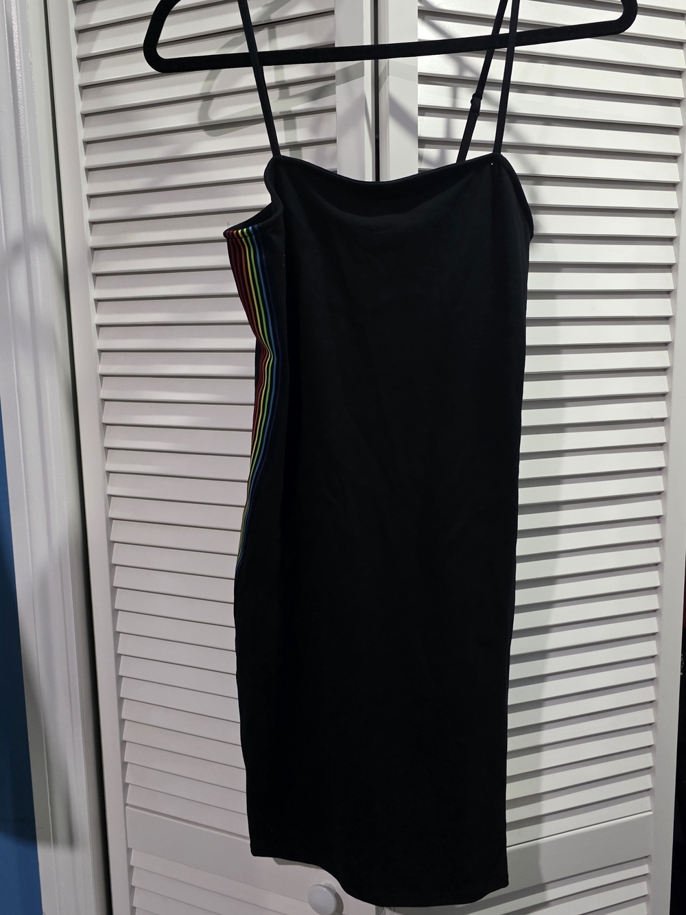 Express Black Midi Slip Dress with Rainbow Side Stripe